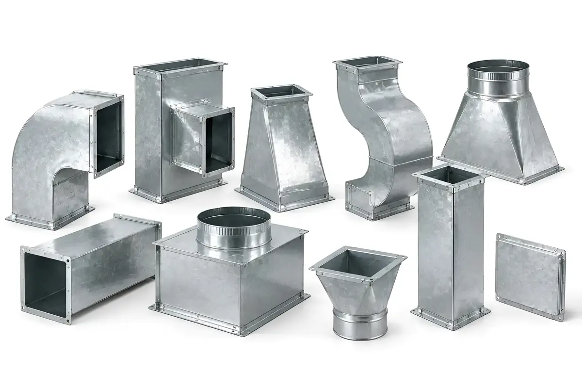 Pezzi speciali in lamiera zincata per condotte d’aria: curve, stacchi, riduzioni, raccordi e plenum